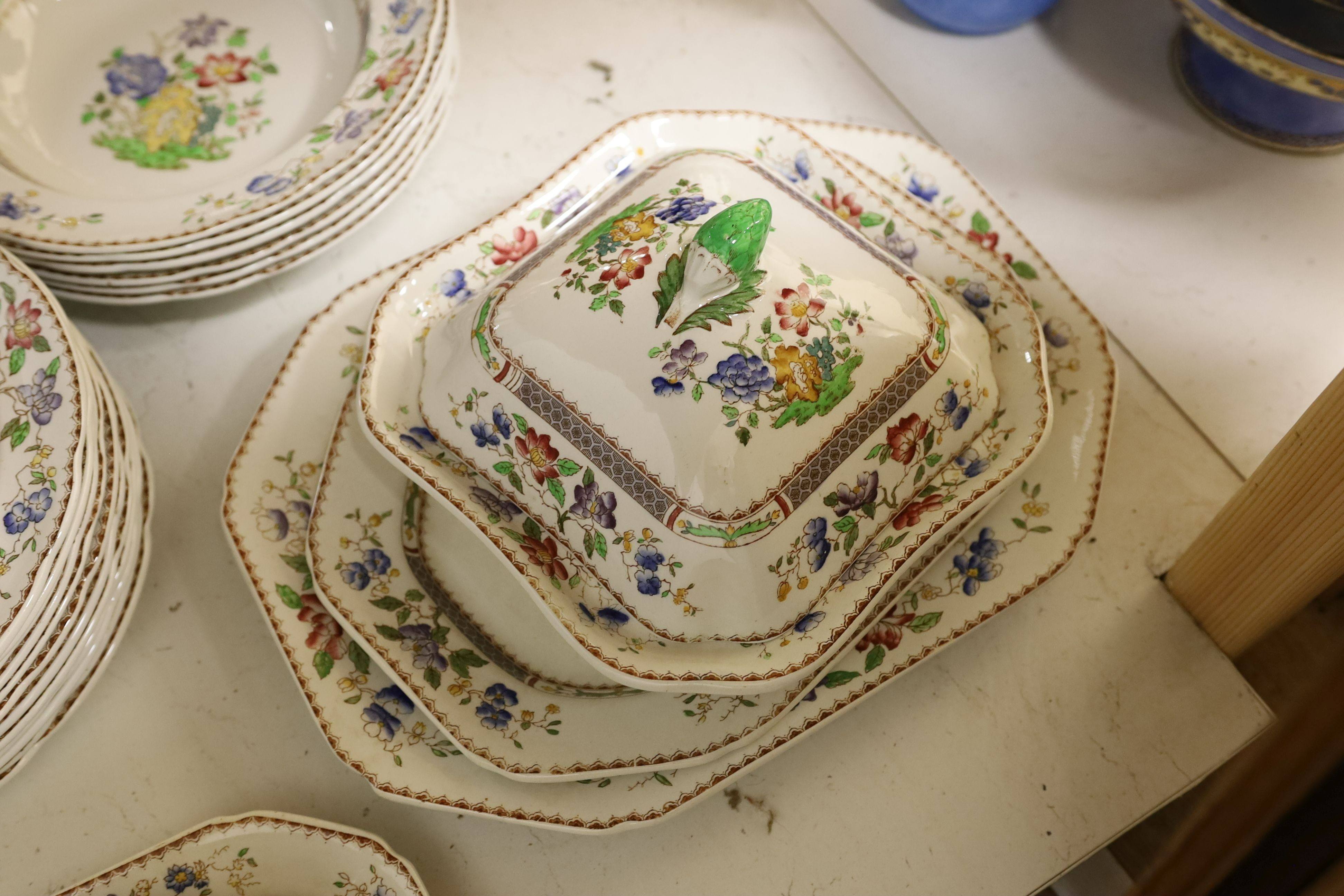 An early 20th century Copeland Spode floral part dinner service retailed by Waring and Gillow